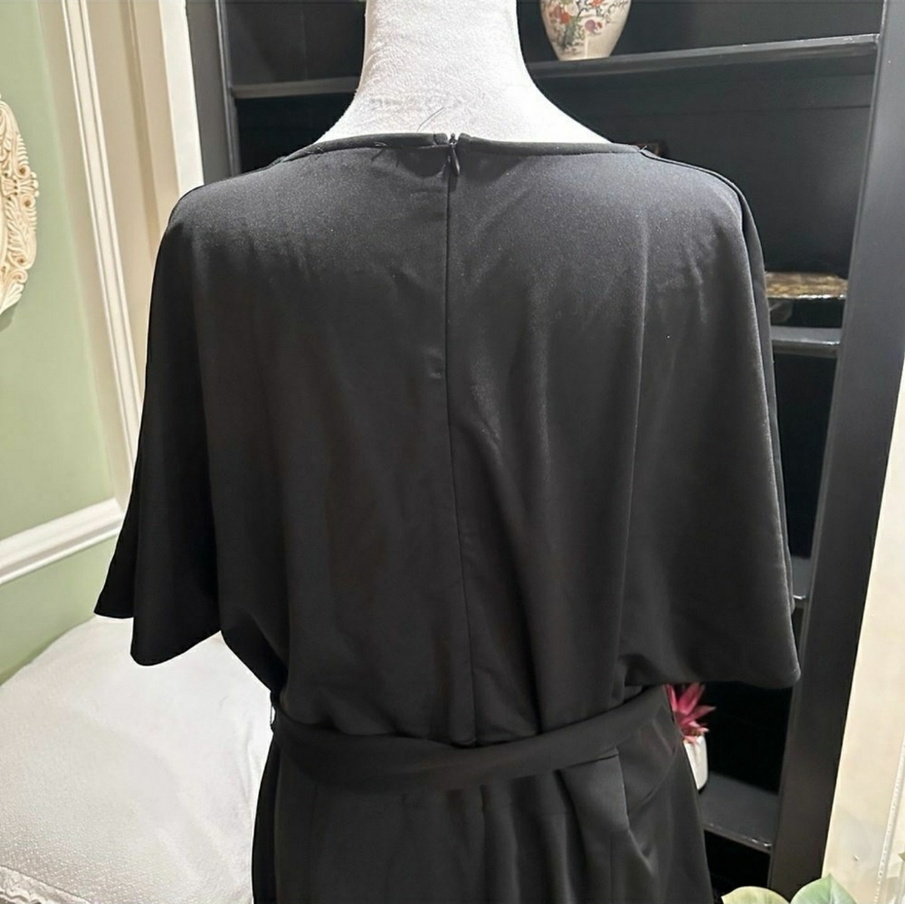 Grace Karin Black Faux Wrap Midi Dress Size 1X - Picture 5 of 6